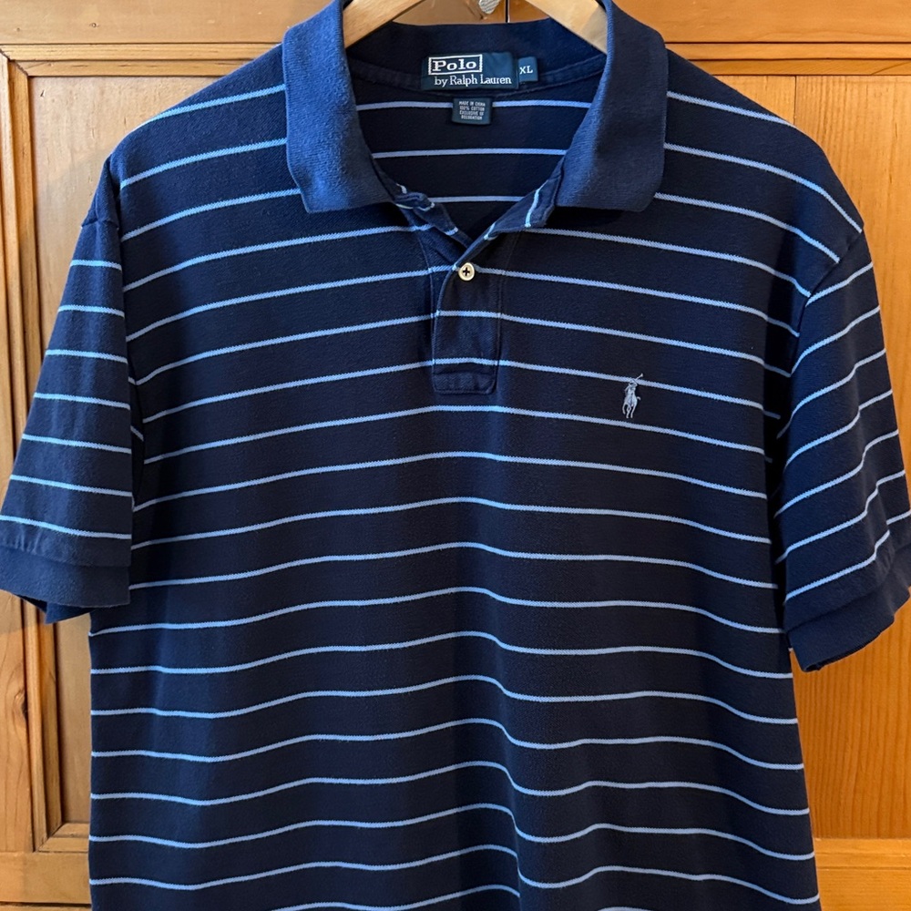Polo by Ralph Lauren Classic 100% Cotton Light Blue Stripe on Dark Blue Shirt,XL